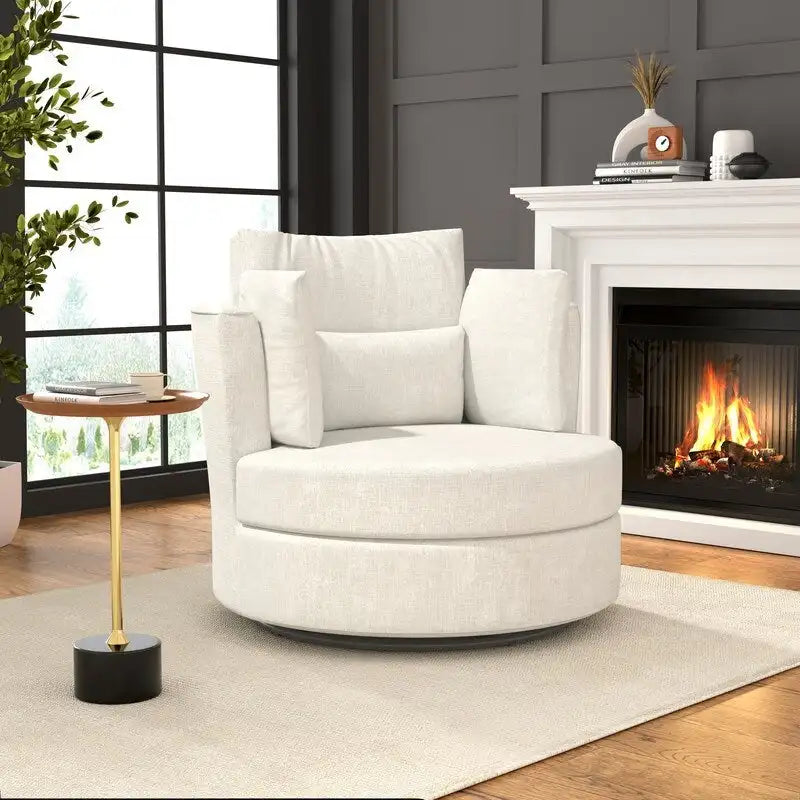 Fauteuil d'appoint rembourré pivotant large de 88,1 cm en chenille de style moderne et doux