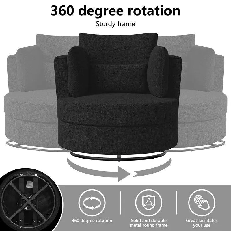 Fauteuil d'appoint rembourré pivotant large de 88,1 cm en chenille de style moderne et doux