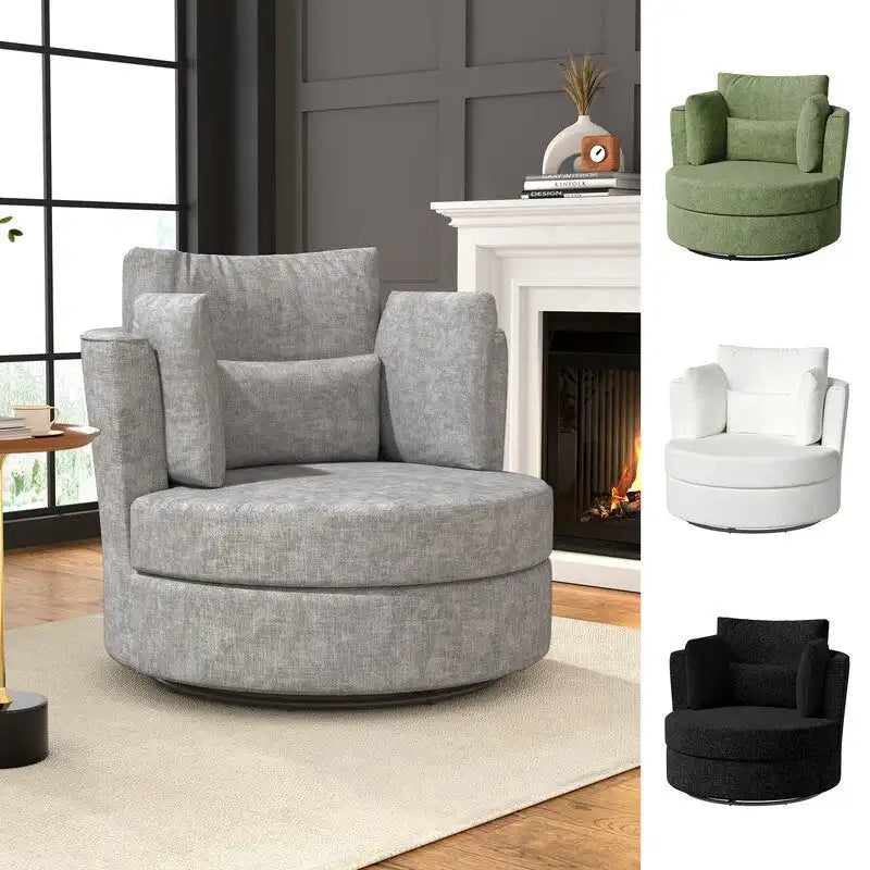 Fauteuil d'appoint rembourré pivotant large de 88,1 cm en chenille de style moderne et doux