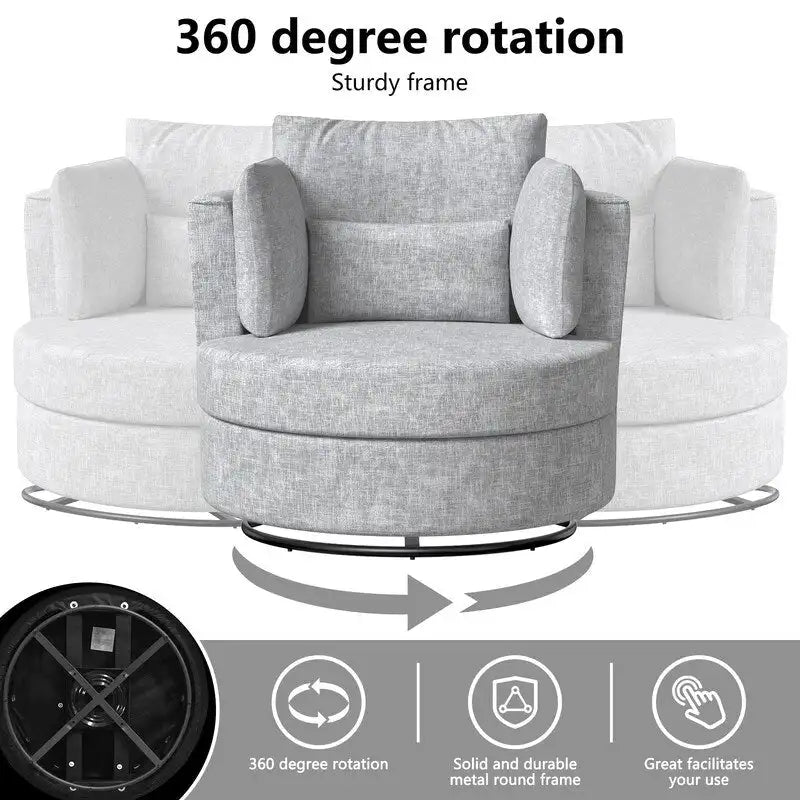 Fauteuil d'appoint rembourré pivotant large de 88,1 cm en chenille de style moderne et doux