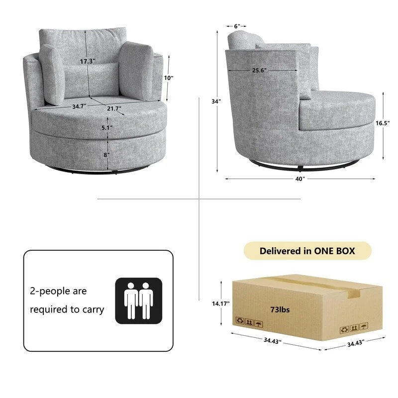 Fauteuil d'appoint rembourré pivotant large de 88,1 cm en chenille de style moderne et doux