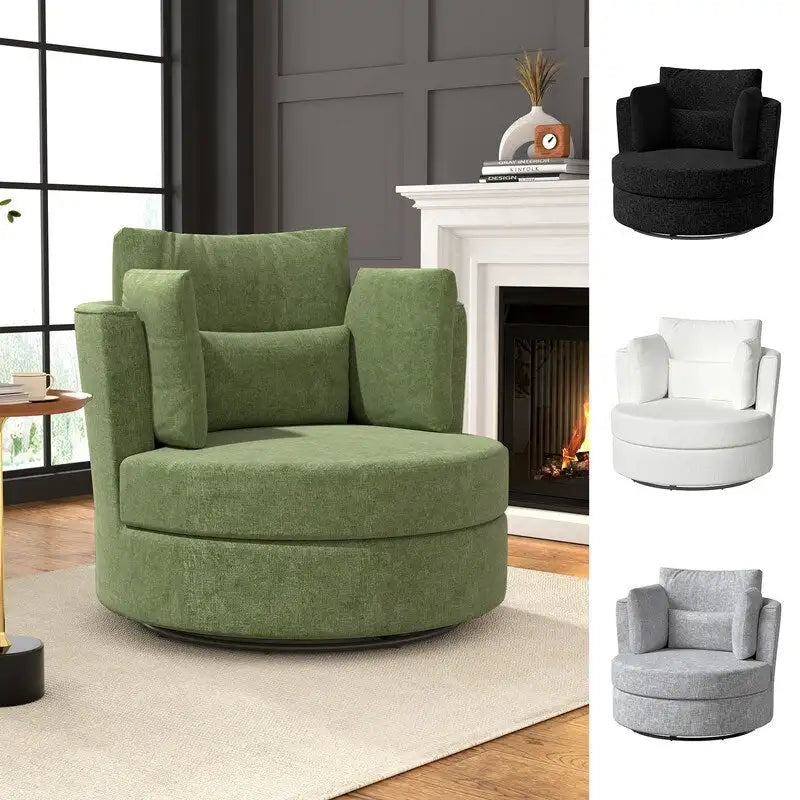 Fauteuil d'appoint rembourré pivotant large de 88,1 cm en chenille de style moderne et doux