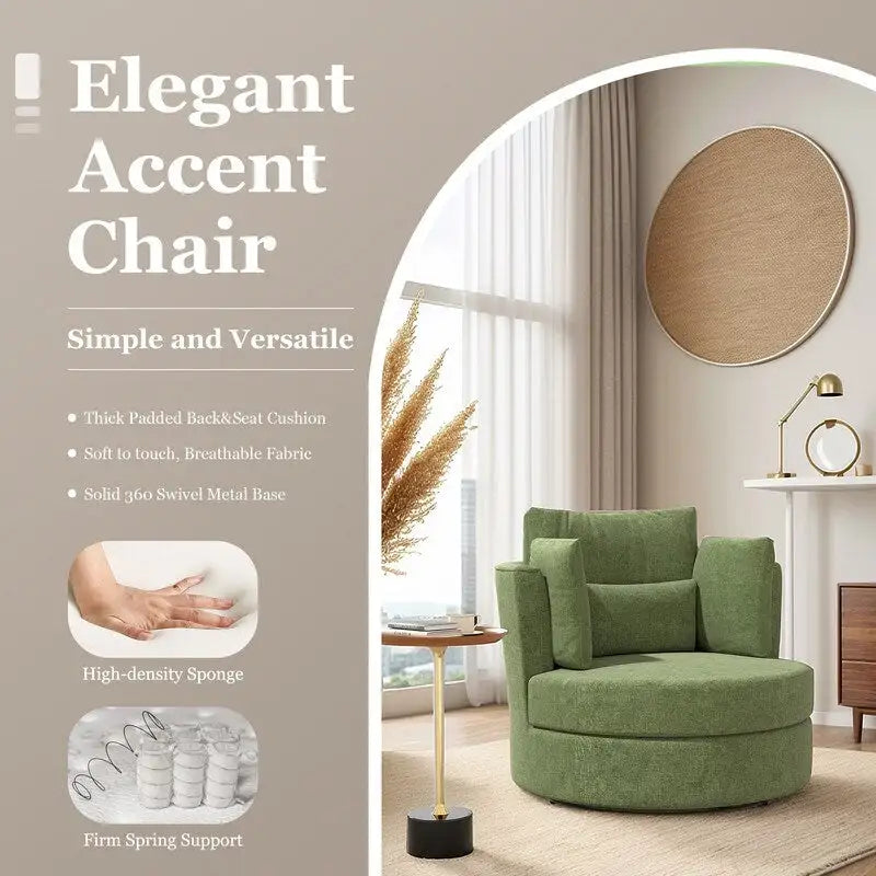 Fauteuil d'appoint rembourré pivotant large de 88,1 cm en chenille de style moderne et doux