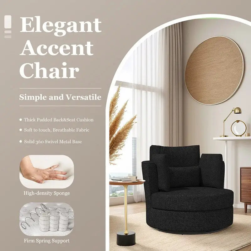 Fauteuil d'appoint rembourré pivotant large de 88,1 cm en chenille de style moderne et doux