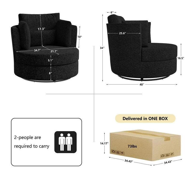 Fauteuil d'appoint rembourré pivotant large de 88,1 cm en chenille de style moderne et doux