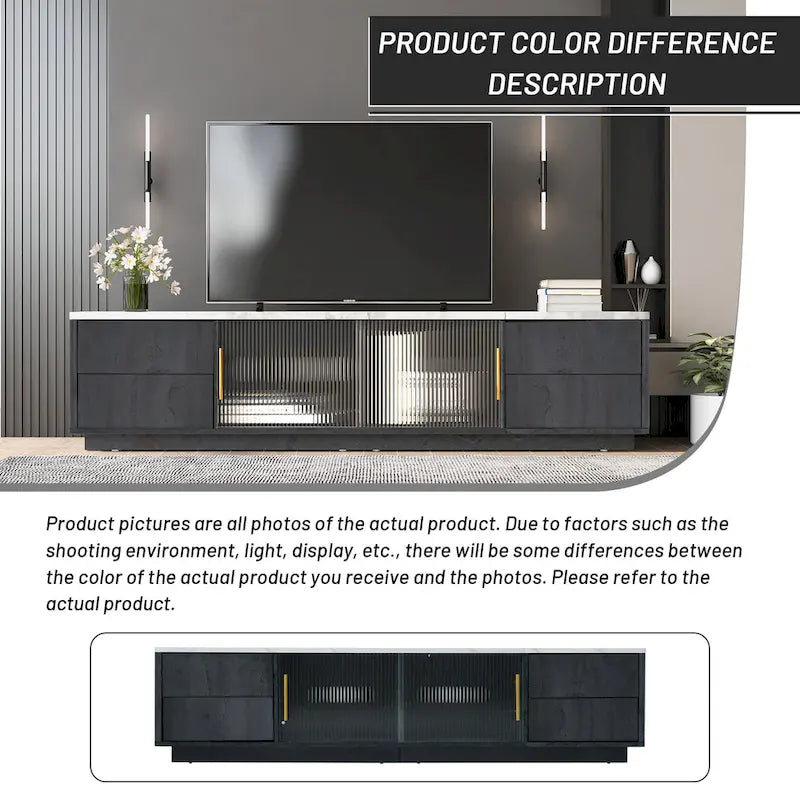 Meuble TV moderne pour téléviseur de 70 pouces avec 4 tiroirs, console média, centre de divertissement avec grand meuble de rangement