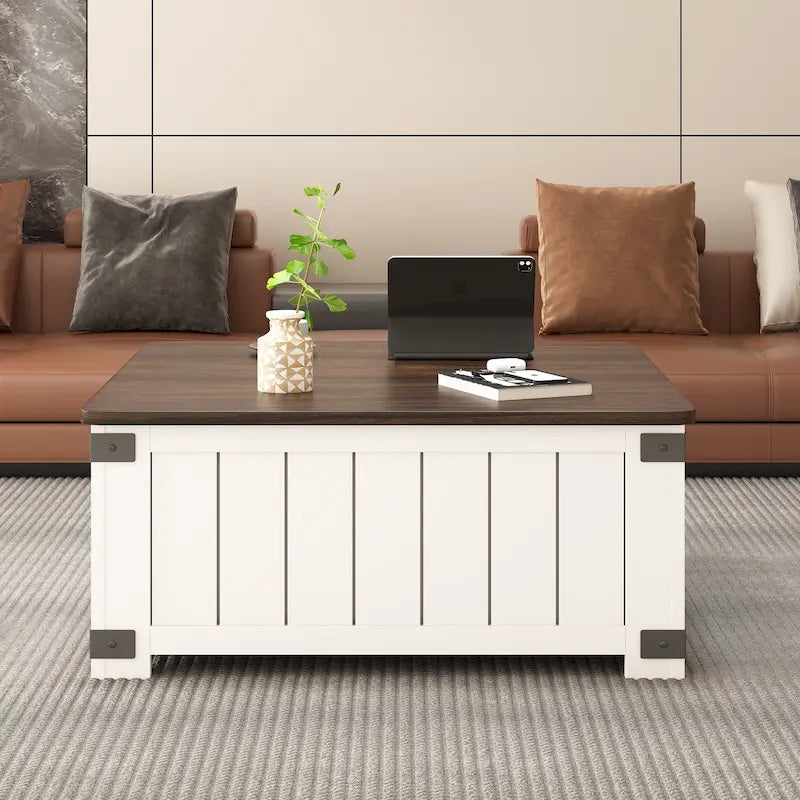 Table basse relevable de style rustique avec rangement