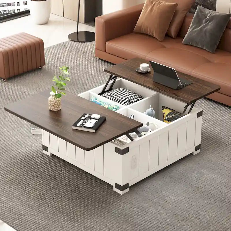 Table basse relevable de style rustique avec rangement