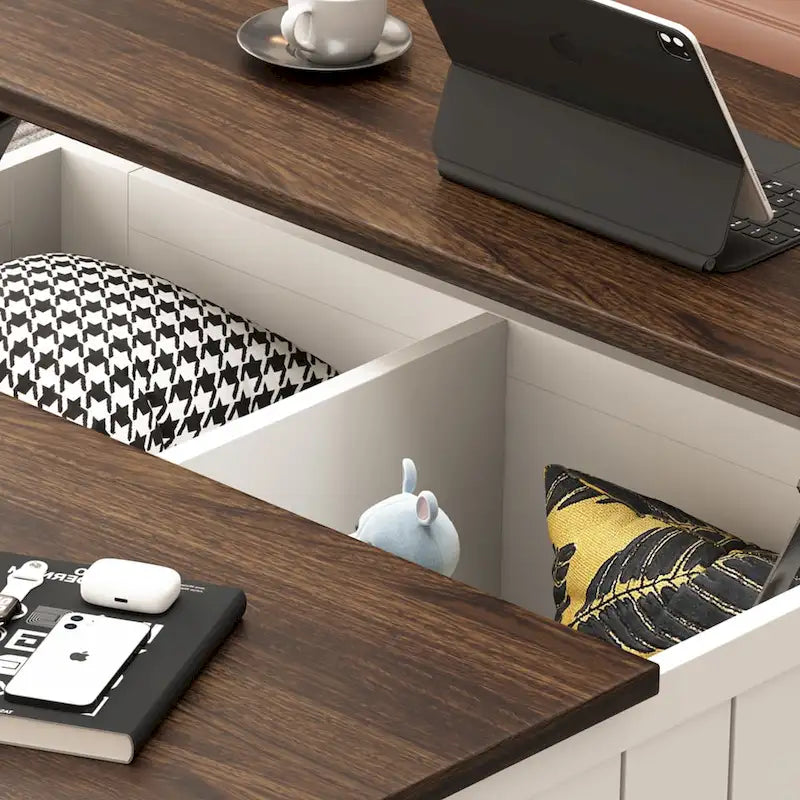 Table basse relevable de style rustique avec rangement