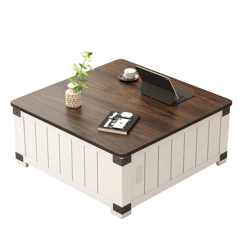 Table basse relevable de style rustique avec rangement