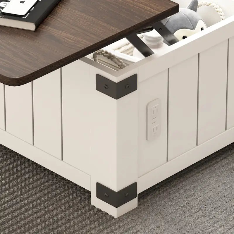 Table basse relevable de style rustique avec rangement