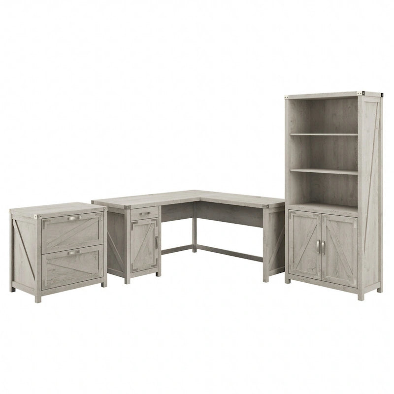 Bureau en L de 60 W avec classeur et bibliothèque