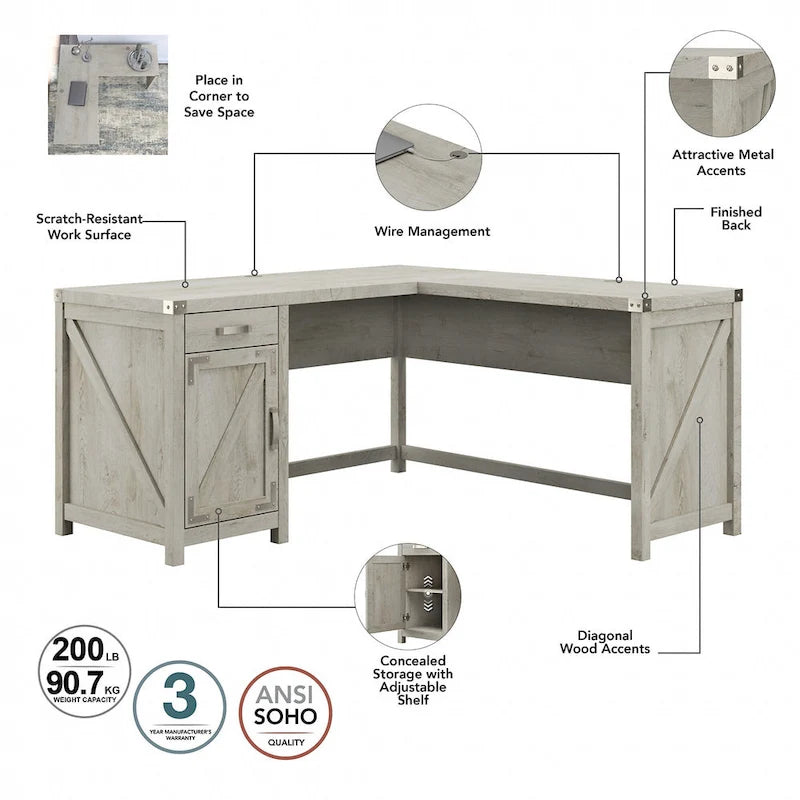 Bureau en L de 60 W avec classeur et bibliothèque