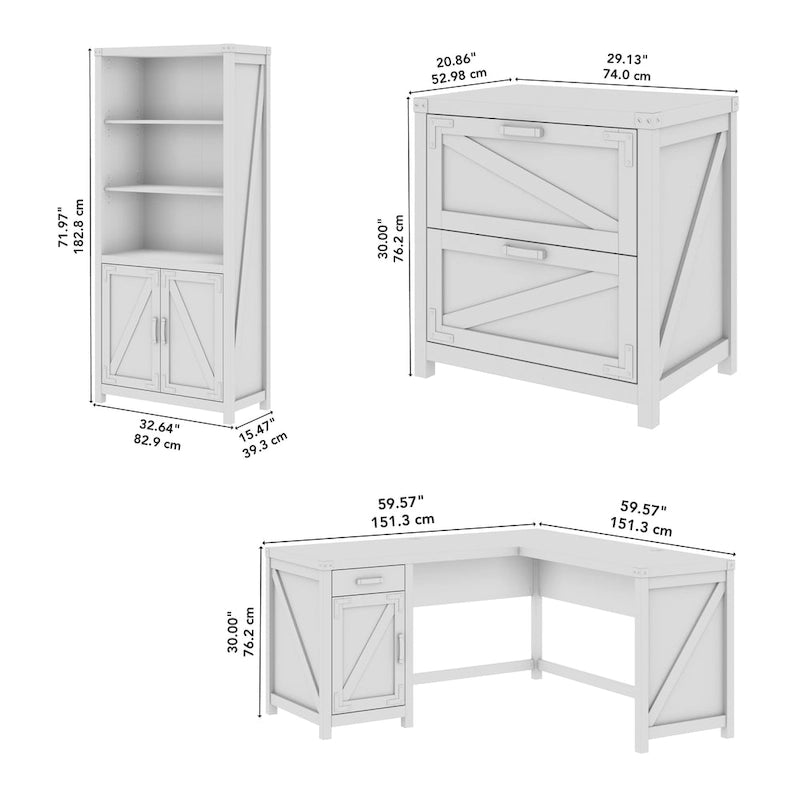 Bureau en L de 60 W avec classeur et bibliothèque