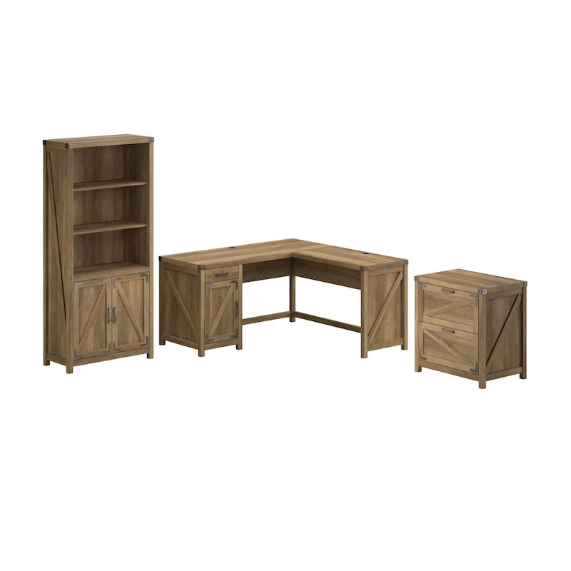 Bureau en L de 60 W avec classeur et bibliothèque