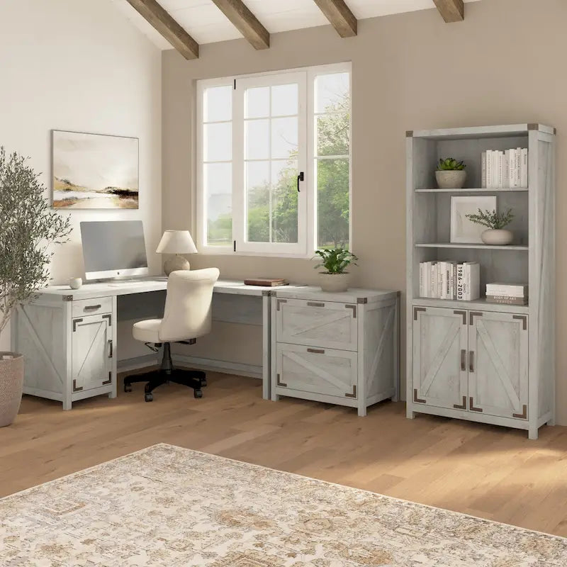 Bureau en L de 60 W avec classeur et bibliothèque