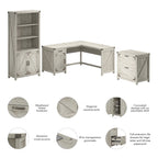 Bureau en L de 60 W avec classeur et bibliothèque