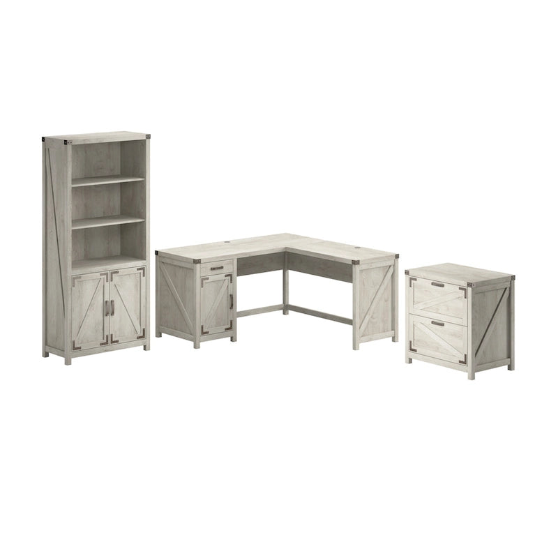 Bureau en L de 60 W avec classeur et bibliothèque