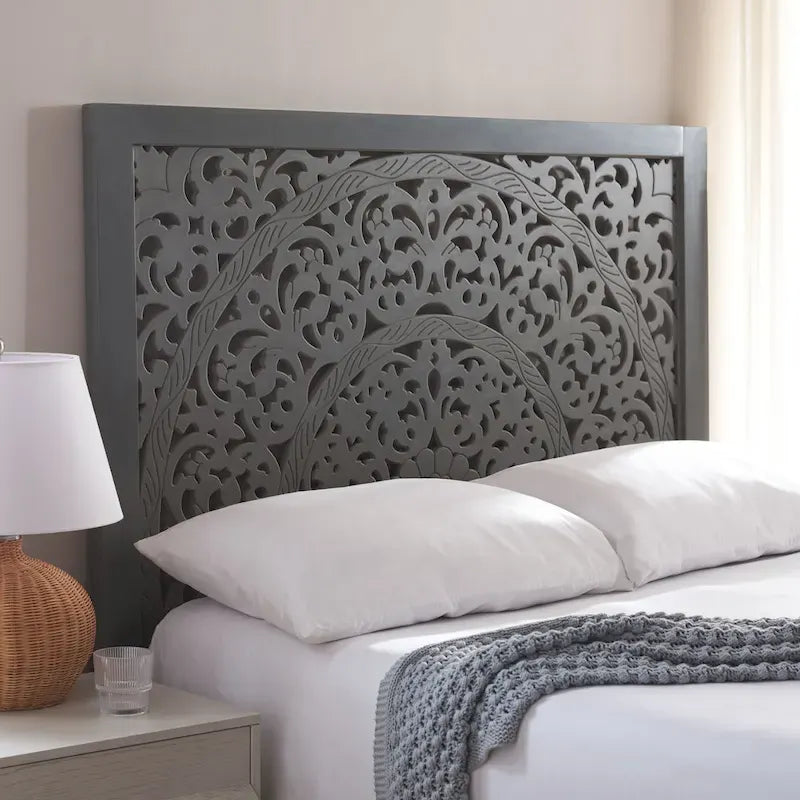  Home Remedy Grey Walnut Cut-Out Pattern Headboard