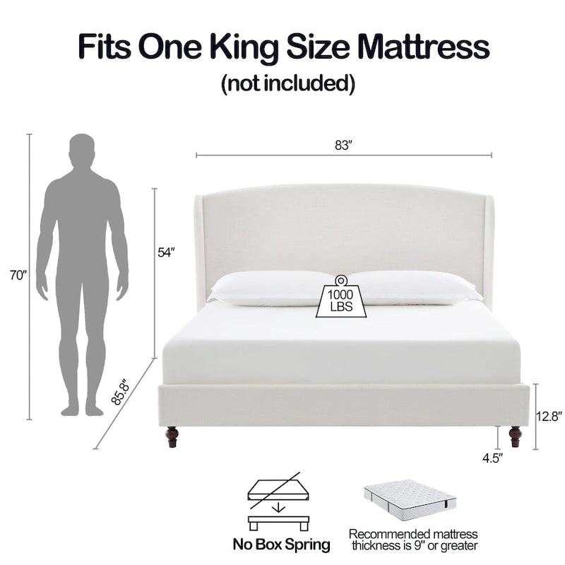 - Cadre de lit classique Windsor avec tête de lit capitonnée à oreilles