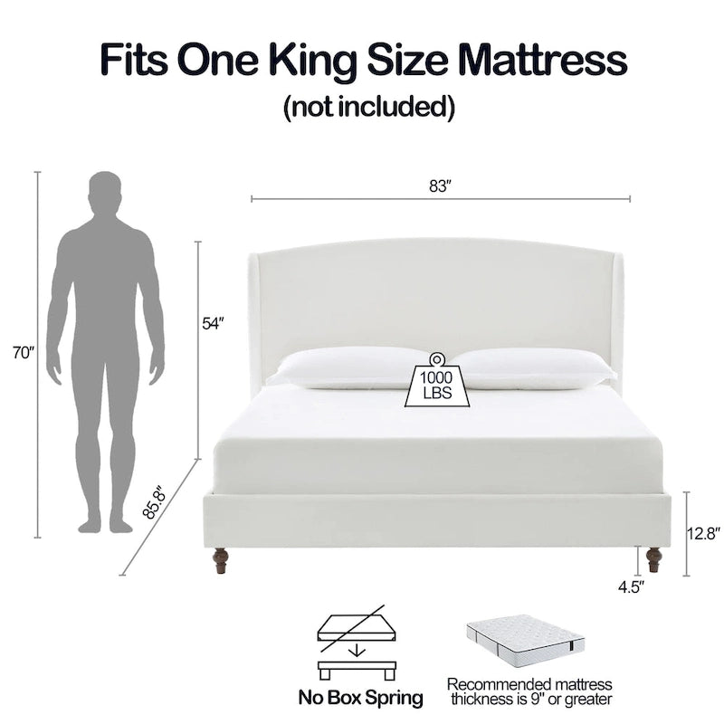 - Cadre de lit classique Windsor avec tête de lit capitonnée à oreilles