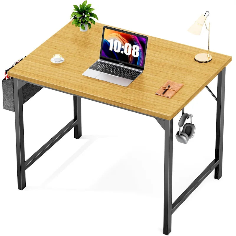 Bureau d'ordinateur moderne avec sac de rangement et support pour casque pour chambres à coucher, coins bureau ou petits bureaux à domicile