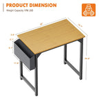 Bureau d'ordinateur moderne avec sac de rangement et support pour casque pour chambres à coucher, coins bureau ou petits bureaux à domicile