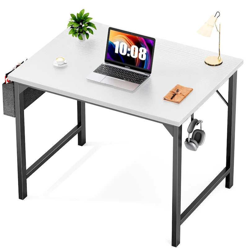 Bureau d'ordinateur moderne avec sac de rangement et support pour casque pour chambres à coucher, coins bureau ou petits bureaux à domicile