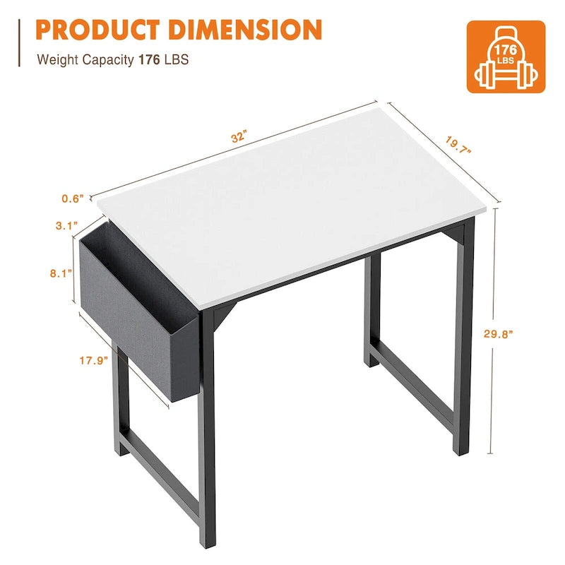 Bureau d'ordinateur moderne avec sac de rangement et support pour casque pour chambres à coucher, coins bureau ou petits bureaux à domicile