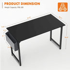 Bureau d'ordinateur moderne avec sac de rangement et support pour casque pour chambres à coucher, coins bureau ou petits bureaux à domicile