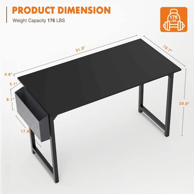 Bureau d'ordinateur moderne avec sac de rangement et support pour casque pour chambres à coucher, coins bureau ou petits bureaux à domicile
