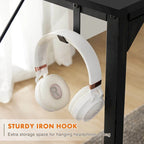 Bureau d'ordinateur moderne avec sac de rangement et support pour casque pour chambres à coucher, coins bureau ou petits bureaux à domicile