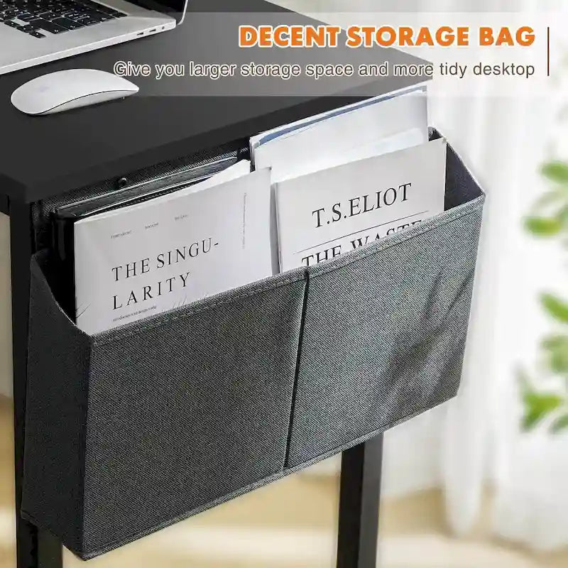 Bureau d'ordinateur moderne avec sac de rangement et support pour casque pour chambres à coucher, coins bureau ou petits bureaux à domicile