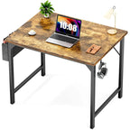 Bureau d'ordinateur moderne avec sac de rangement et support pour casque pour chambres à coucher, coins bureau ou petits bureaux à domicile