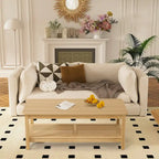 Table basse rectangulaire à 2 niveaux avec étagère de rangement en rotin - 120L x 60l x 45H cm