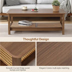 Table basse rectangulaire à 2 niveaux avec étagère de rangement en rotin - 120L x 60l x 45H cm