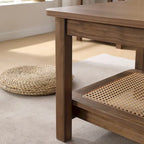 Table basse rectangulaire à 2 niveaux avec étagère de rangement en rotin - 120L x 60l x 45H cm