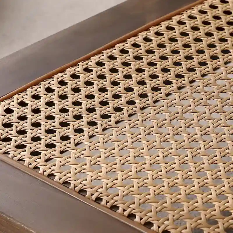 Table basse rectangulaire à 2 niveaux avec étagère de rangement en rotin - 120L x 60l x 45H cm