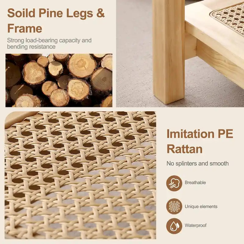 Table basse rectangulaire à 2 niveaux avec étagère de rangement en rotin - 120L x 60l x 45H cm