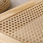 Table basse rectangulaire à 2 niveaux avec étagère de rangement en rotin - 120L x 60l x 45H cm