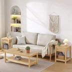 Table basse rectangulaire à 2 niveaux avec étagère de rangement en rotin - 120L x 60l x 45H cm