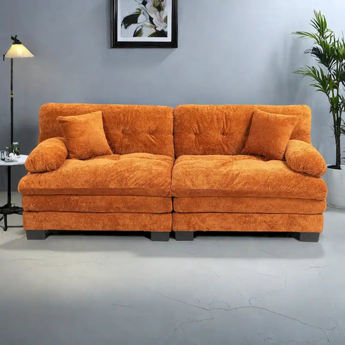 84 Upholstered 3-Seater Sofa with Dual-Layer Memory Foam Cushioning, and Complimentary Comfort Pillows