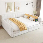 Lit Queen Size capitonné avec port USB - Cadre de lit plateforme avec 2 tiroirs de rangement - Tête de lit en tissu luxueux incluse