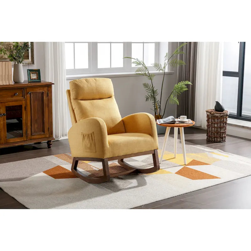 Fauteuil-planeur moderne, fauteuil inclinable avec pieds en bois et poche latérale, fauteuil à bascule d'appoint pour chambre de bébé avec dossier haut