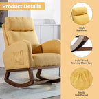 Fauteuil-planeur moderne, fauteuil inclinable avec pieds en bois et poche latérale, fauteuil à bascule d'appoint pour chambre de bébé avec dossier haut
