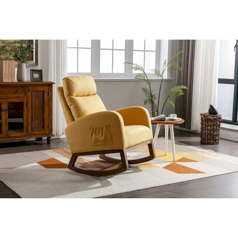 Fauteuil-planeur moderne, fauteuil inclinable avec pieds en bois et poche latérale, fauteuil à bascule d'appoint pour chambre de bébé avec dossier haut