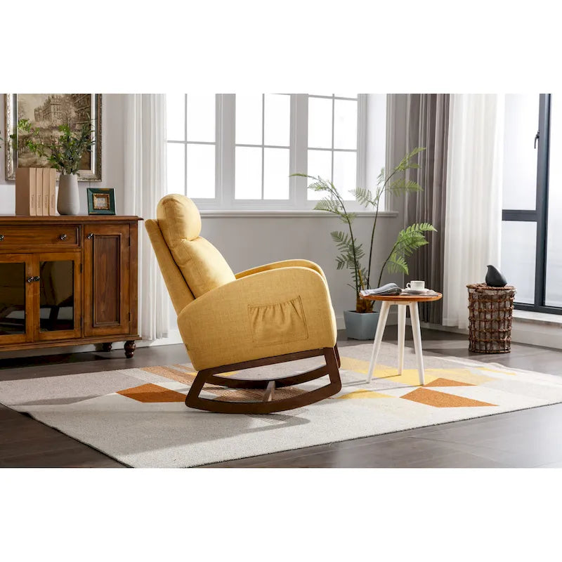 Fauteuil-planeur moderne, fauteuil inclinable avec pieds en bois et poche latérale, fauteuil à bascule d'appoint pour chambre de bébé avec dossier haut