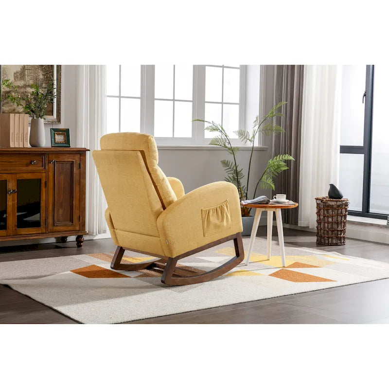 Fauteuil-planeur moderne, fauteuil inclinable avec pieds en bois et poche latérale, fauteuil à bascule d'appoint pour chambre de bébé avec dossier haut