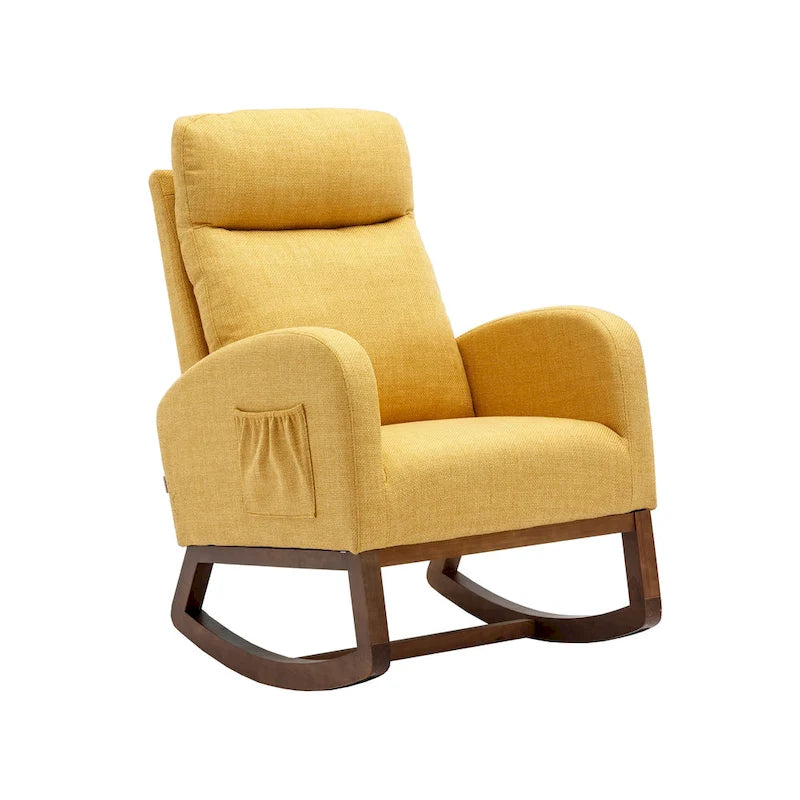 Fauteuil-planeur moderne, fauteuil inclinable avec pieds en bois et poche latérale, fauteuil à bascule d'appoint pour chambre de bébé avec dossier haut