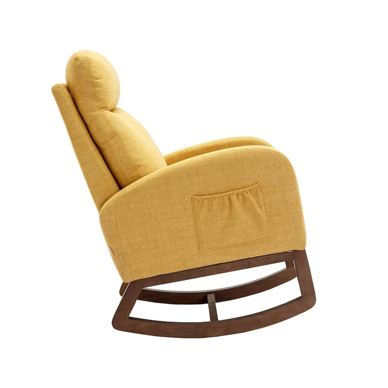 Fauteuil-planeur moderne, fauteuil inclinable avec pieds en bois et poche latérale, fauteuil à bascule d'appoint pour chambre de bébé avec dossier haut